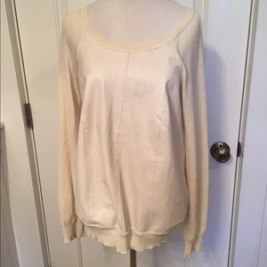 TOWNSEN SWEATER CREAM SCOOP NECK LEATHER FRONT LONG SLEEVE SIZE M